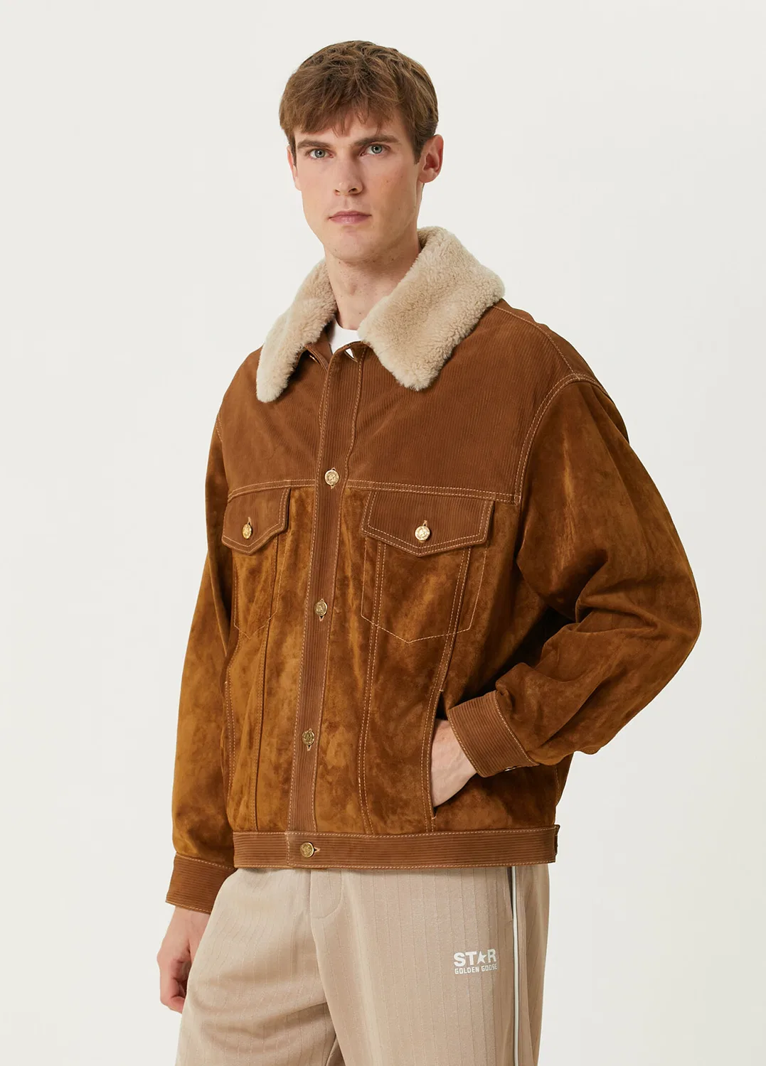 Куртка кожаная Shearling Golden Goose, brown — фото 3