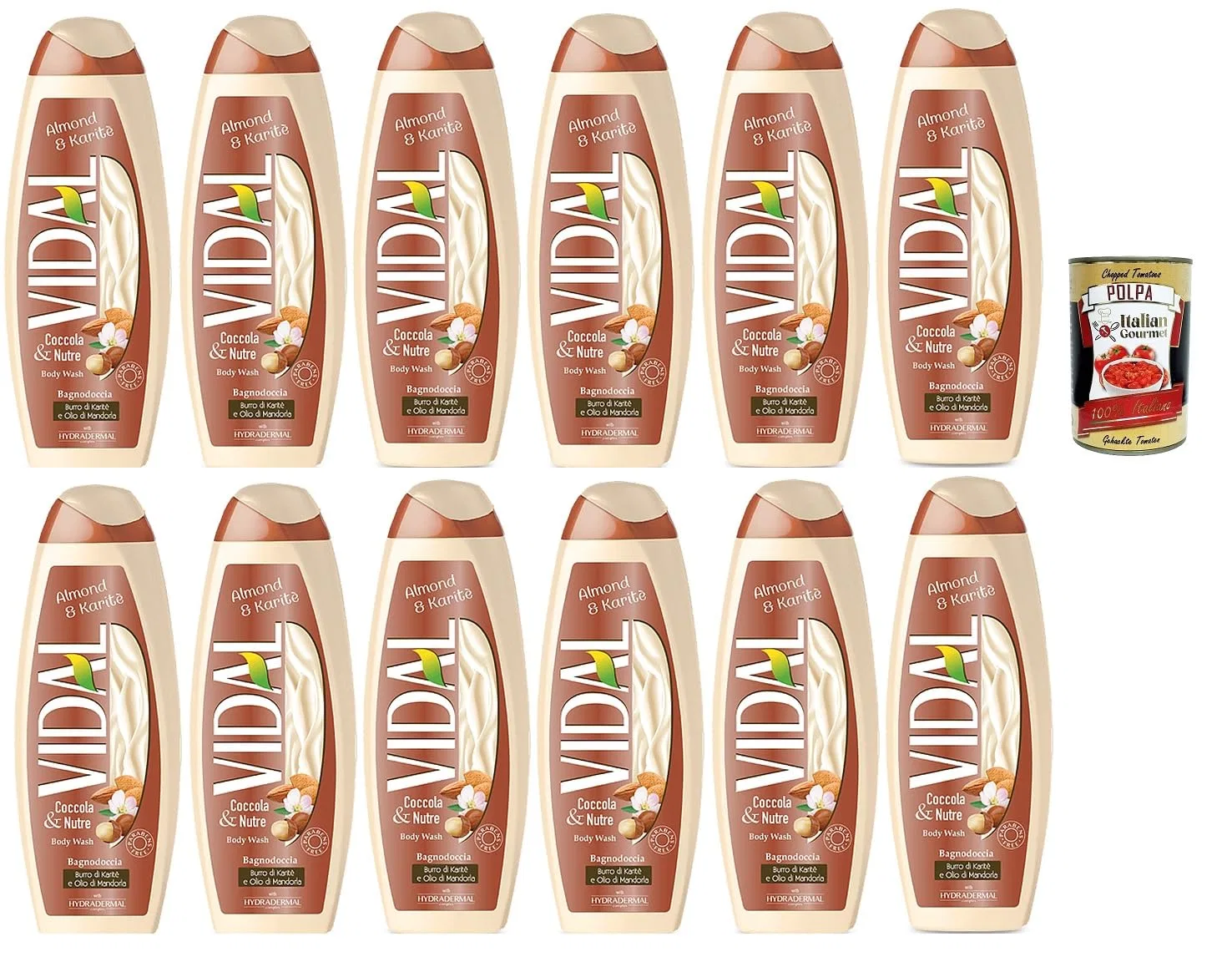 Гель для душа Almond & Karite, Italian Gourmet E.R., набор 12 x 500 мл + Polpa 400 г, Белый