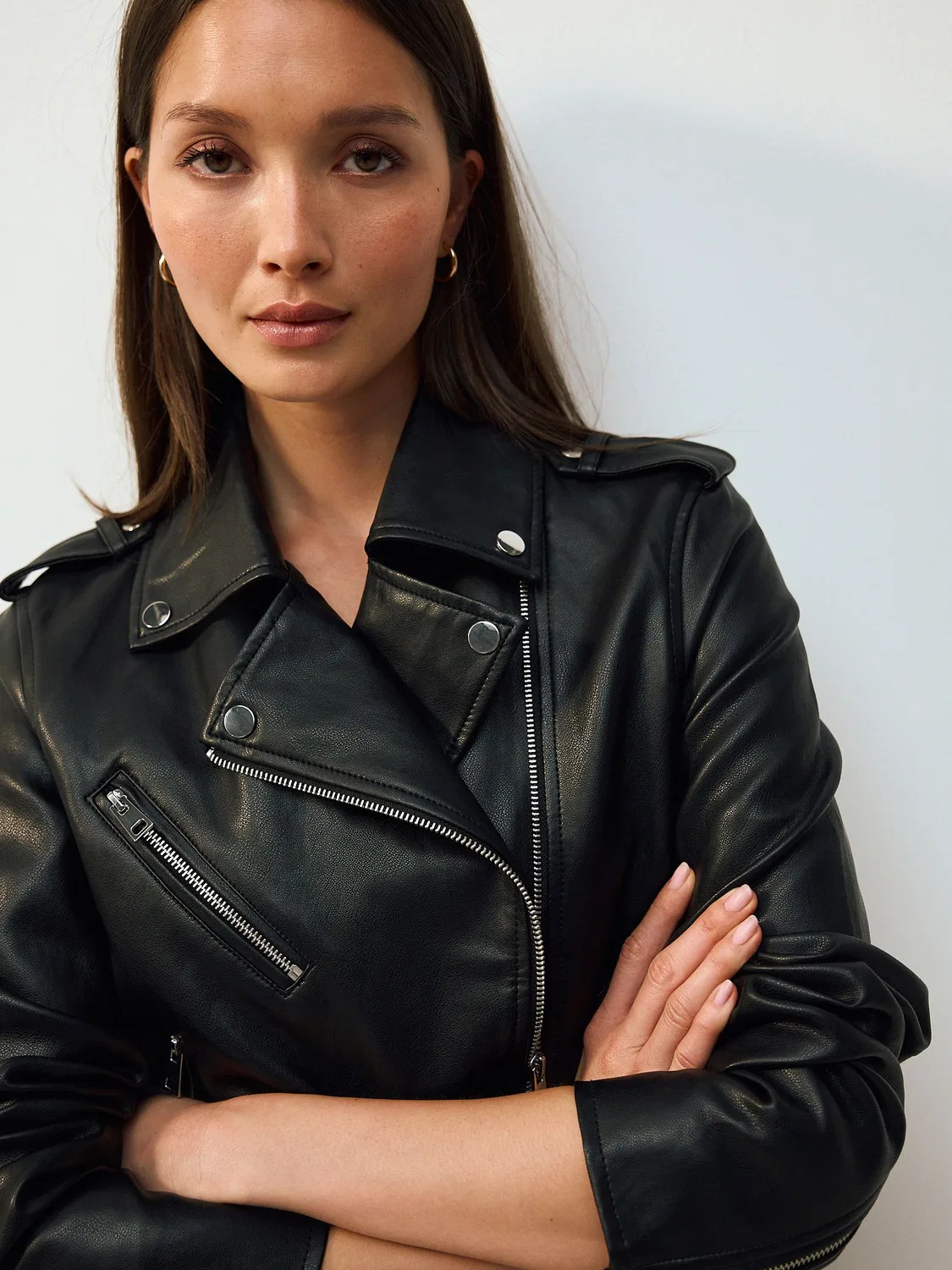 Куртка кожаная, байкерская, Black Faux Leather Biker Jacket Next, черный