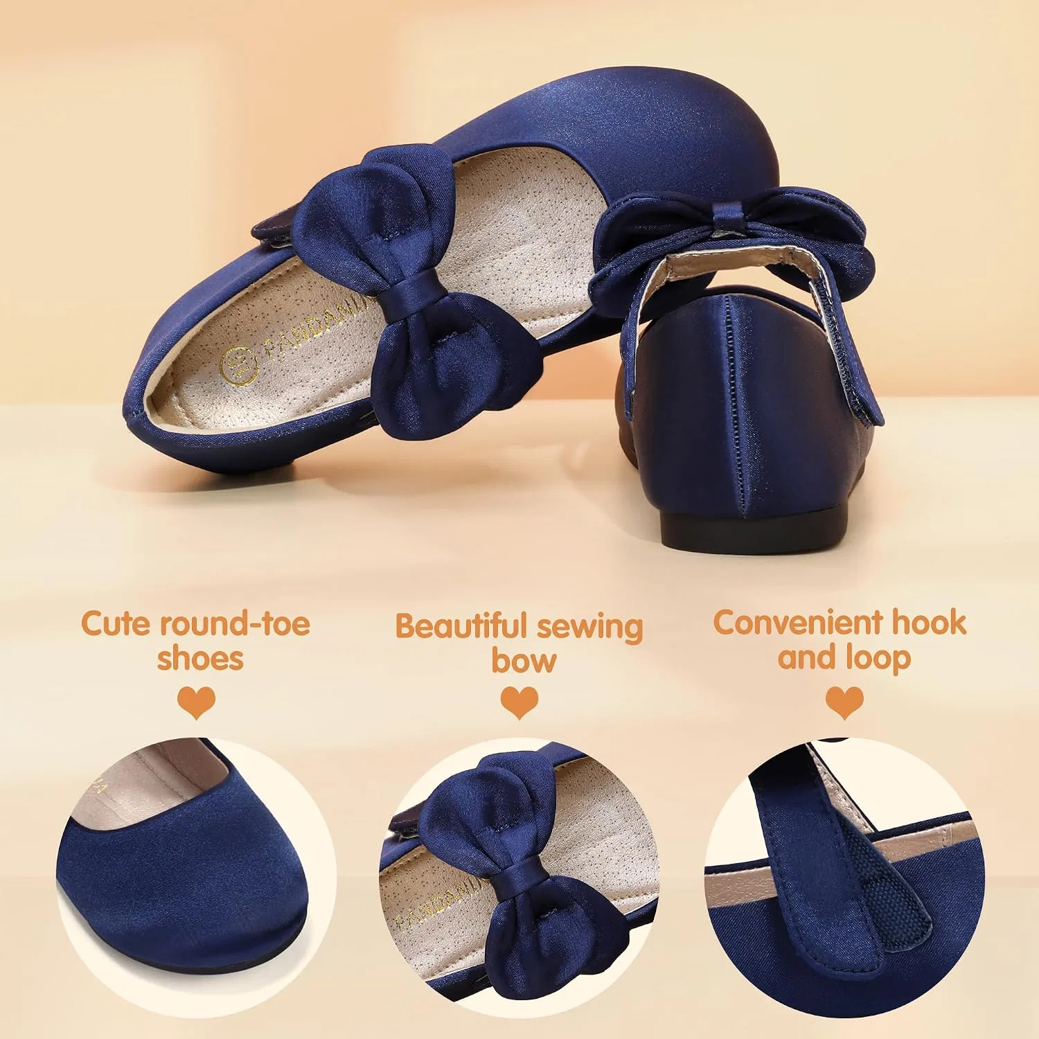 Детские балетки для девочек с цветочным принтом PANDANINJIA, Navy Silk — фото 4