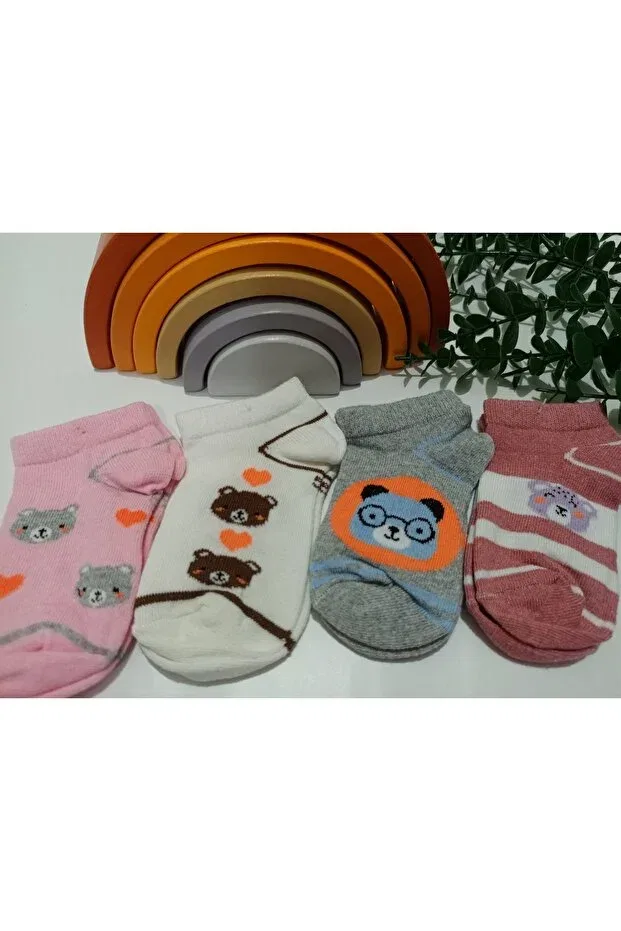 Детские носки-пинетки для девочек с принтом 4-Pack recycle tual pattern girl's booties socks Bebek Meselesi, Colored — фото 2