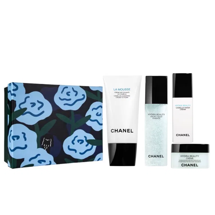 Набор для ухода за кожей с камелией CHANEL, Cleanser 150ml+Essence 150ml+Hydrating Lotion 30ml+Moisturizing Cream 50g