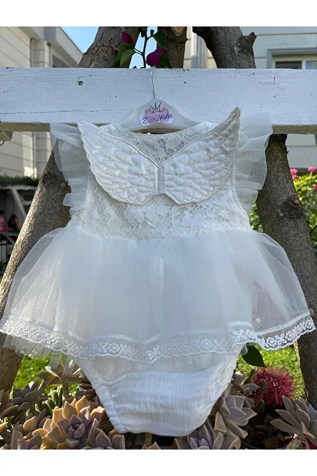 Детское платье-комбинезон для девочек с вышивкой Angel angel winged baby mevlüt eid jumpsuit dress Zuzu, Ecru — фото 4