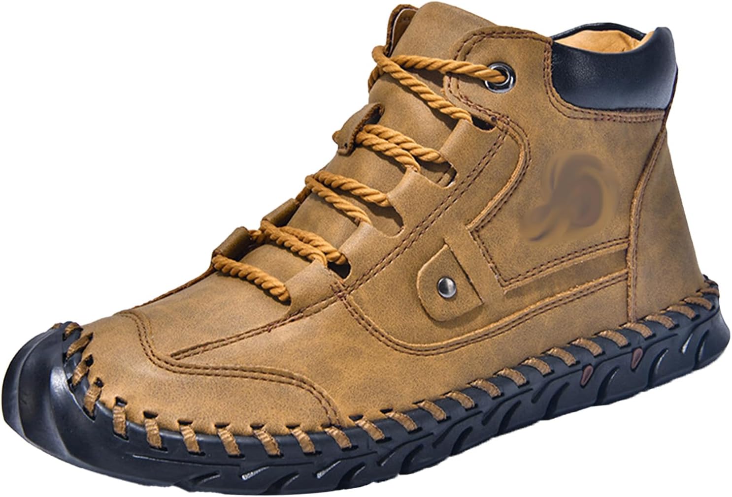 

Мужские полусапоги для походов на открытом воздухе, винтажная кожаная обувь, комфортная ручная прошивка, водонепроницаемые шнуровка, противоскользящие туристические ботинки Hneowgn, желтый