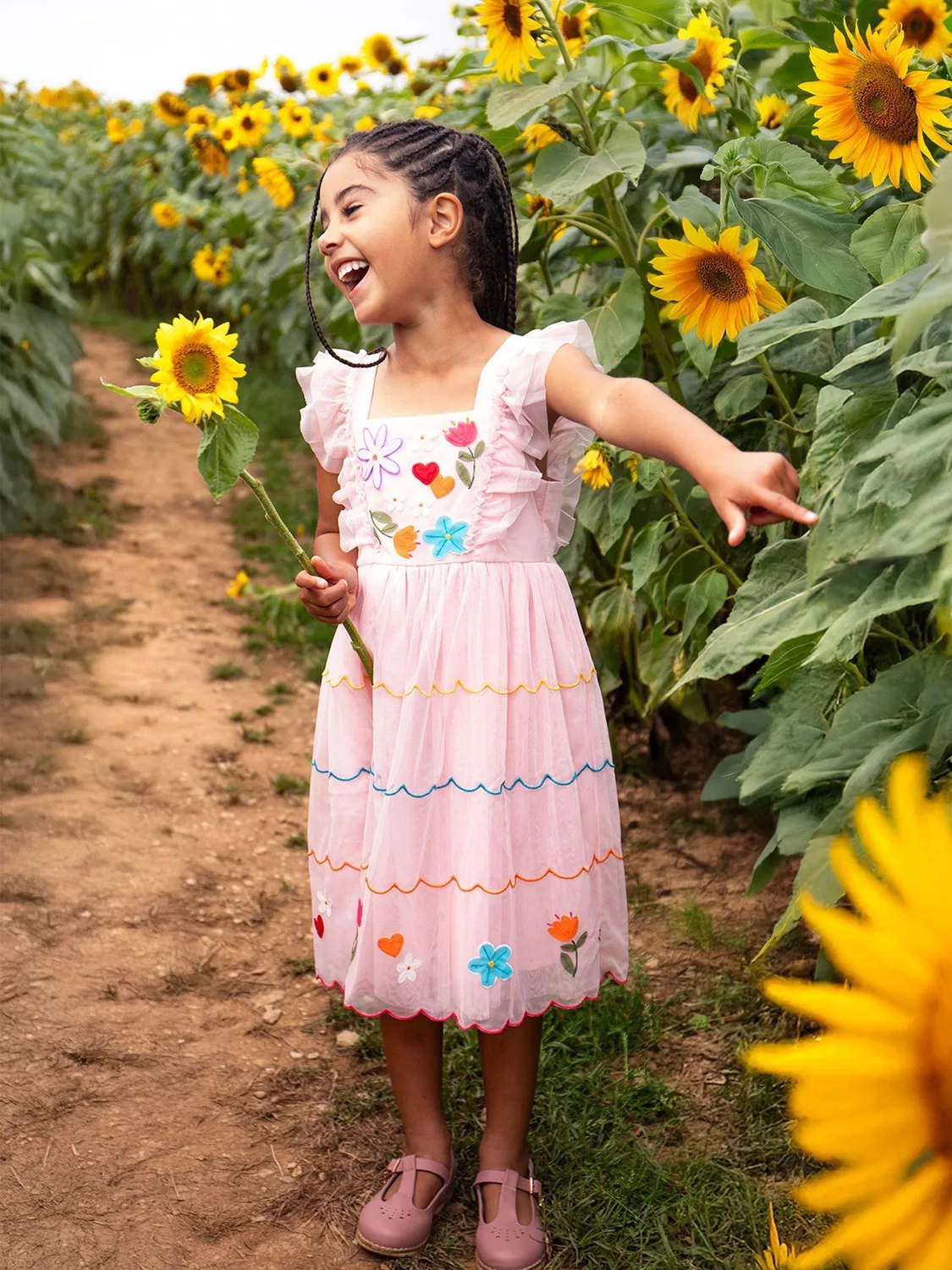Платье для особого случая с фартуком Frugi, розовое