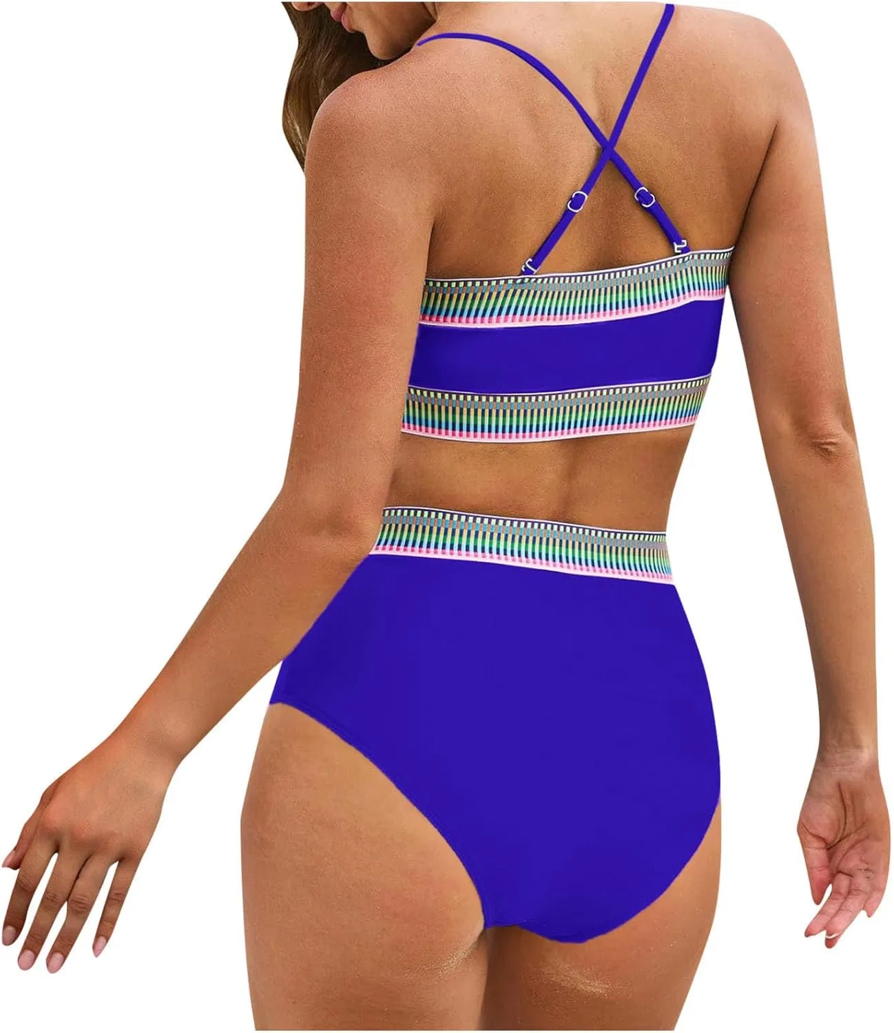 Женский бандо-бикини с цветовым блоком, High Waisted, Blue — фото 4
