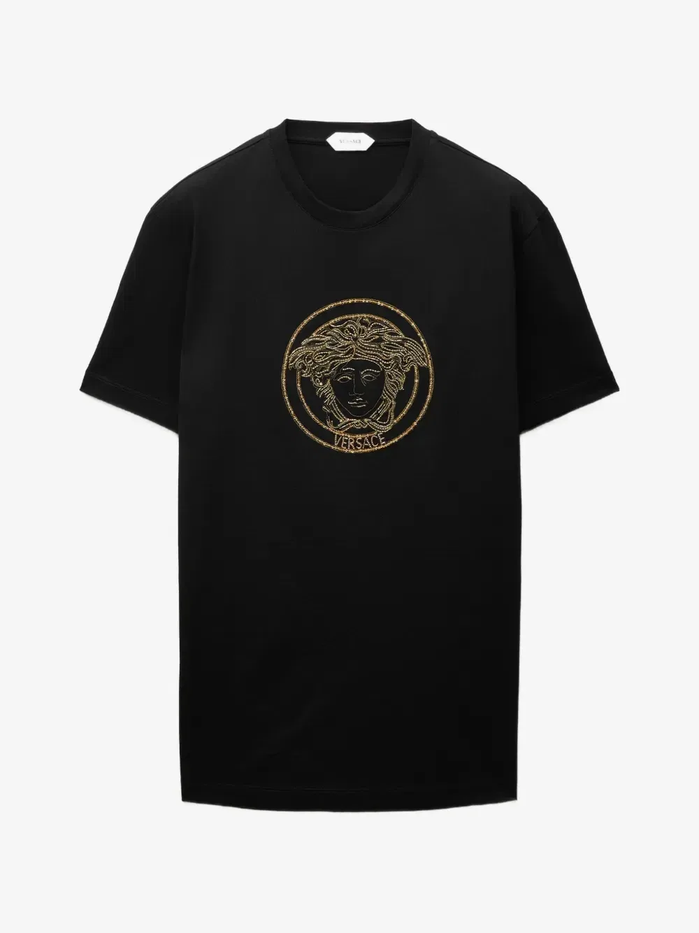 Футболка с пайетками и вышивкой Medusa VERSACE, черный