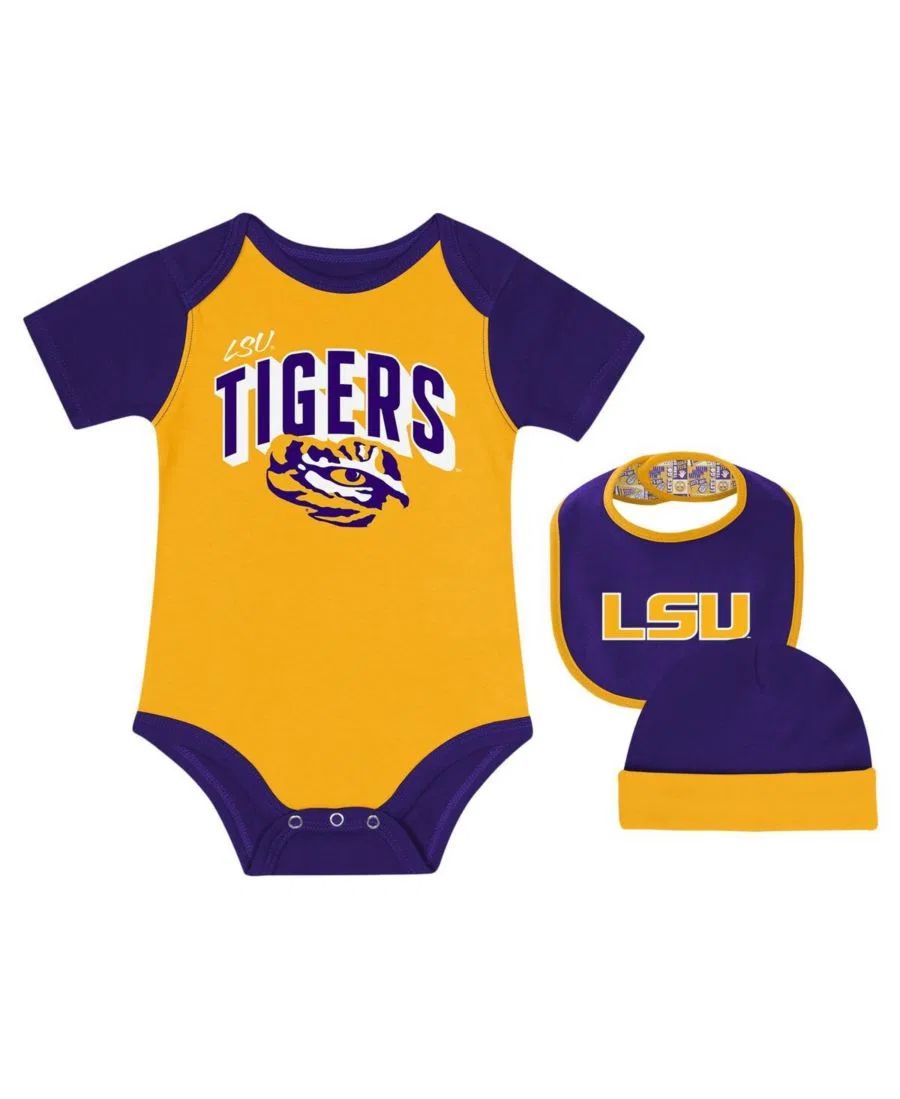 Детский комплект боди с слюнявчиком и шапкой LSU Tigers Dynamic Duo Outerstuff, Purple