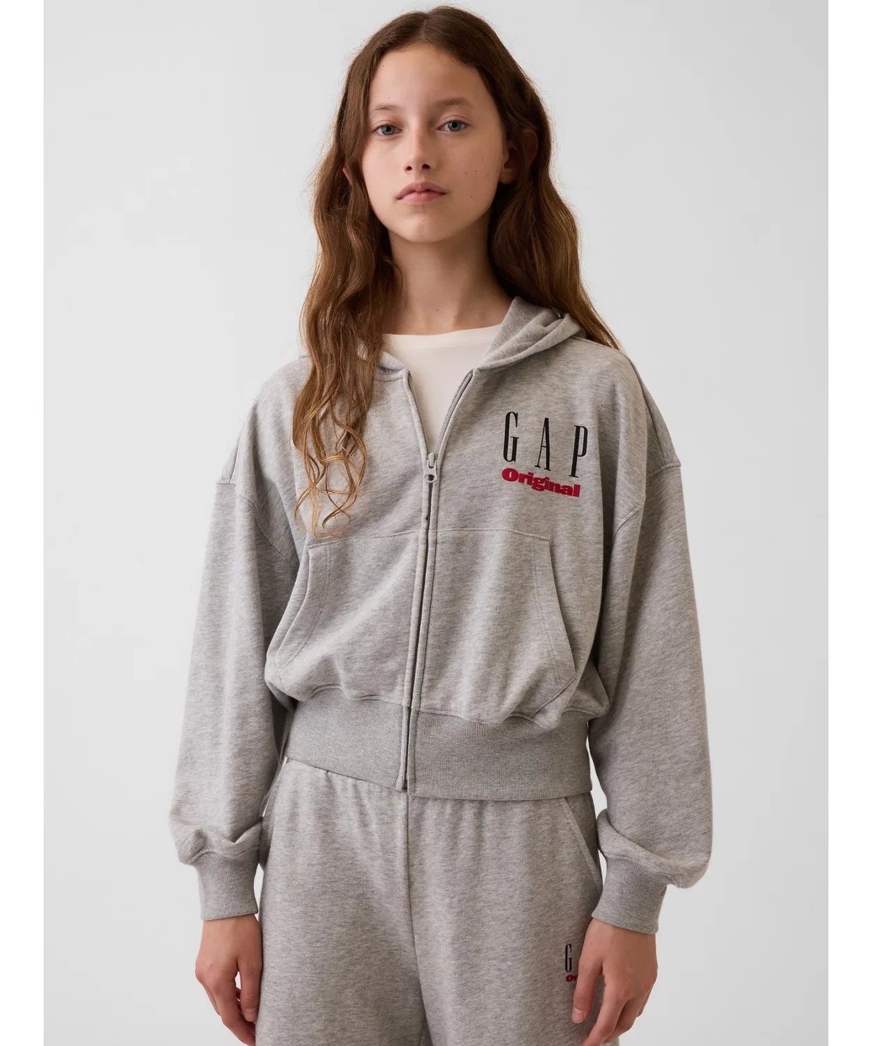 Детский оверсайз худи с длинным рукавомVintage Soft GAP, Серый