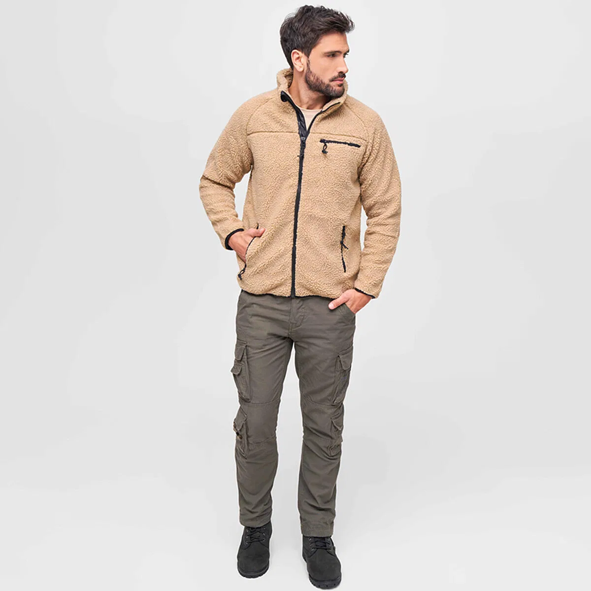 Мужская куртка из флиса Brandit Teddyfleece, Beige — фото 2
