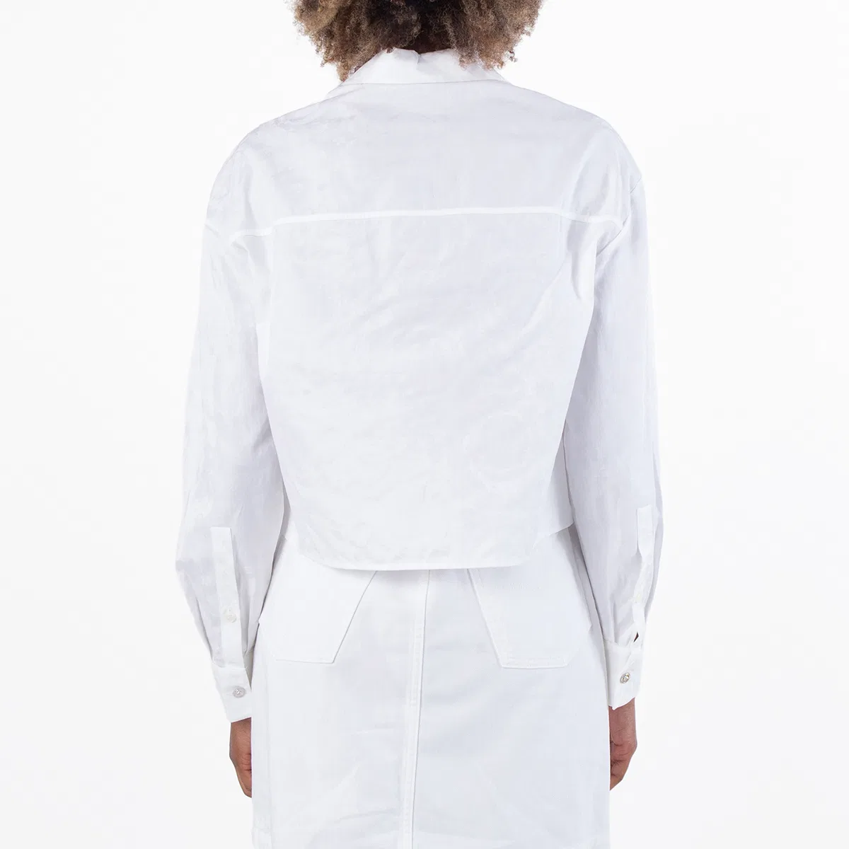 Женская укороченная рубашка из хлопка Barocco Jacquard Cropped Shirt Versace, Optical White — фото 3