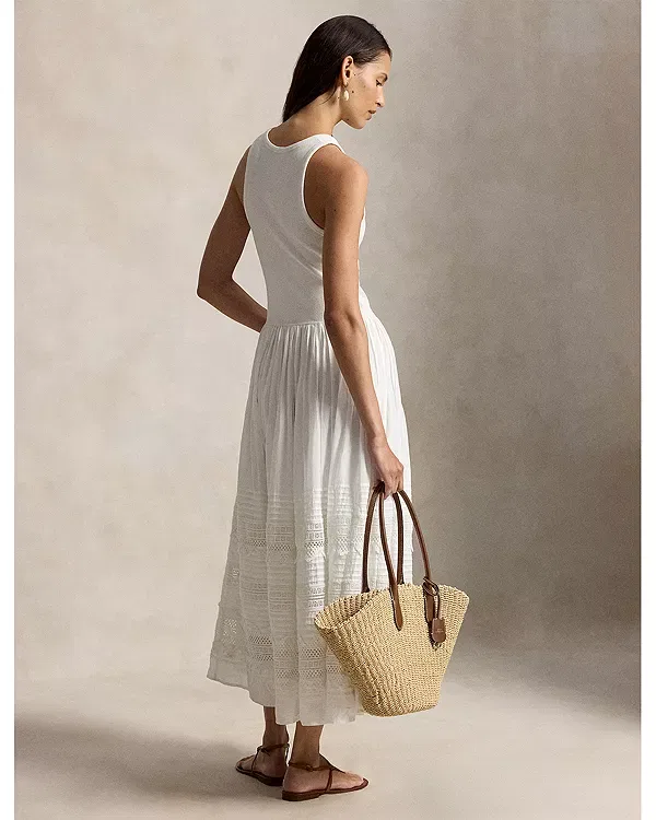 Женское платье без рукавов Lace Trim Tank Dress Ralph Lauren, белый — фото 4