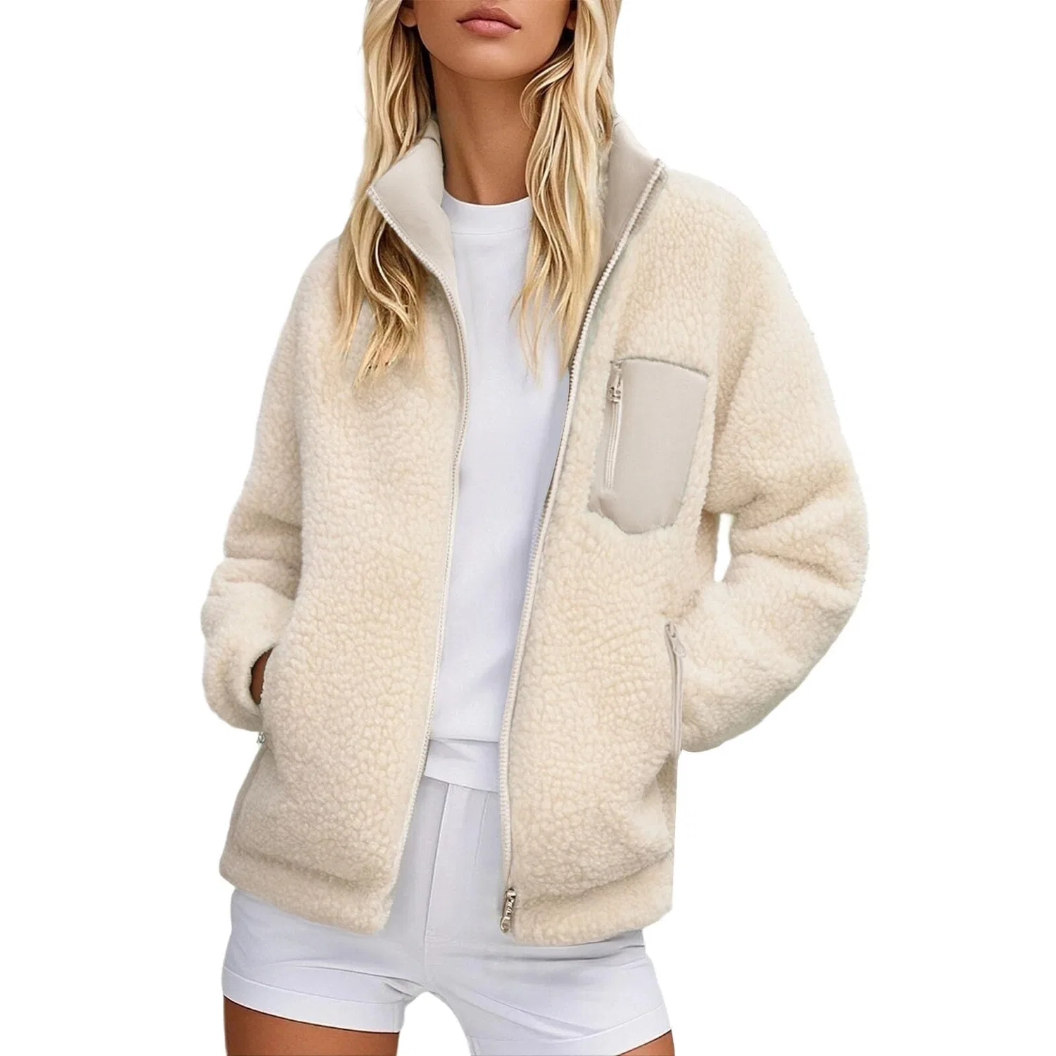 Женский утепленный кардиган с длинным рукавом, модель Winter Warm Casual Double Sided Loose Coat, Khaki — фото 4