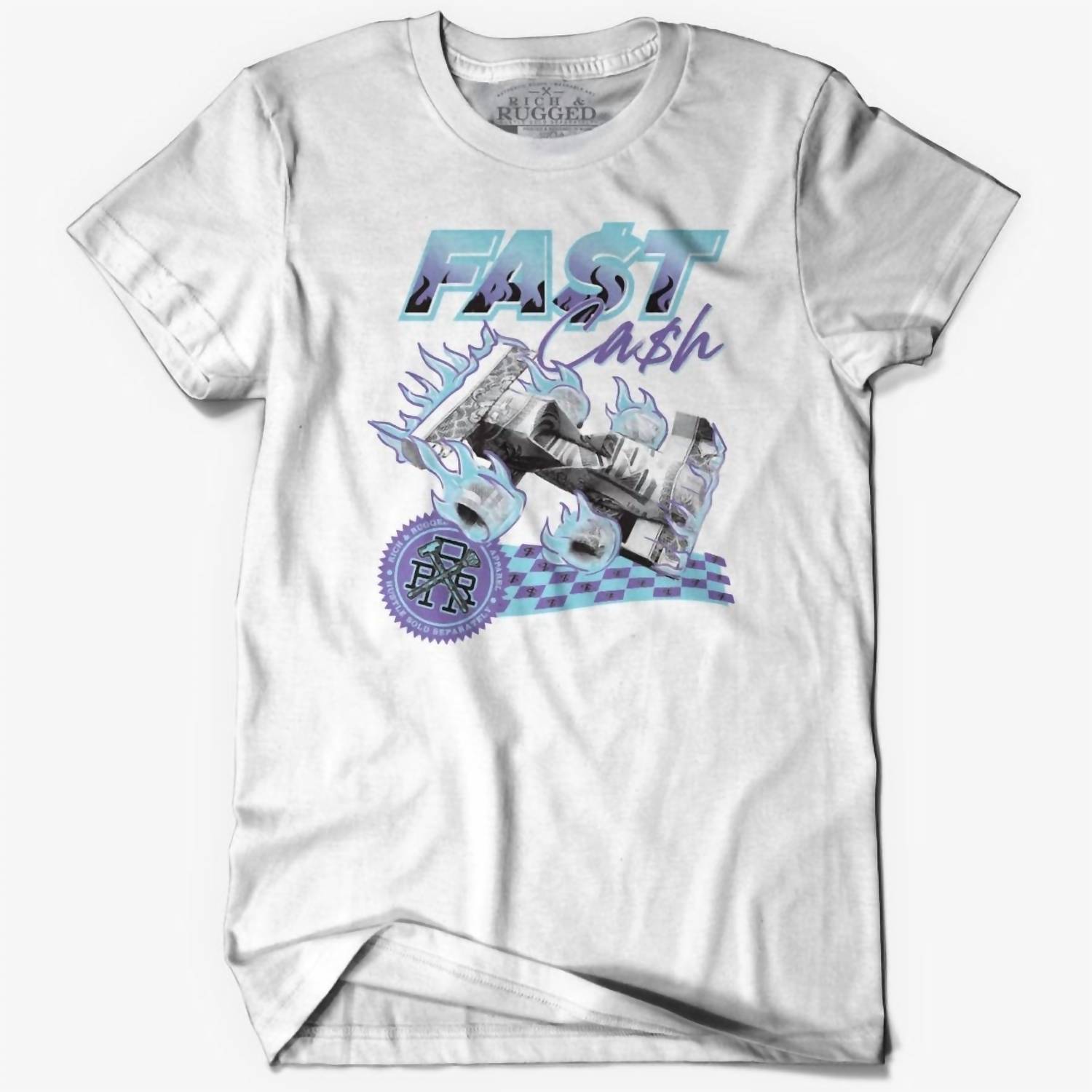 

Мужская футболка Fast Cash белого/синего/фиолетового цвета Rich & Rugged Apparel