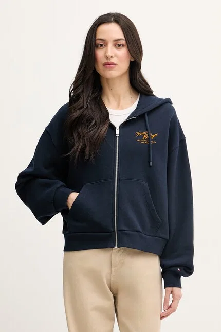 Блуза женская на молнии хлопковая Tommy Hilfiger, темно-синий