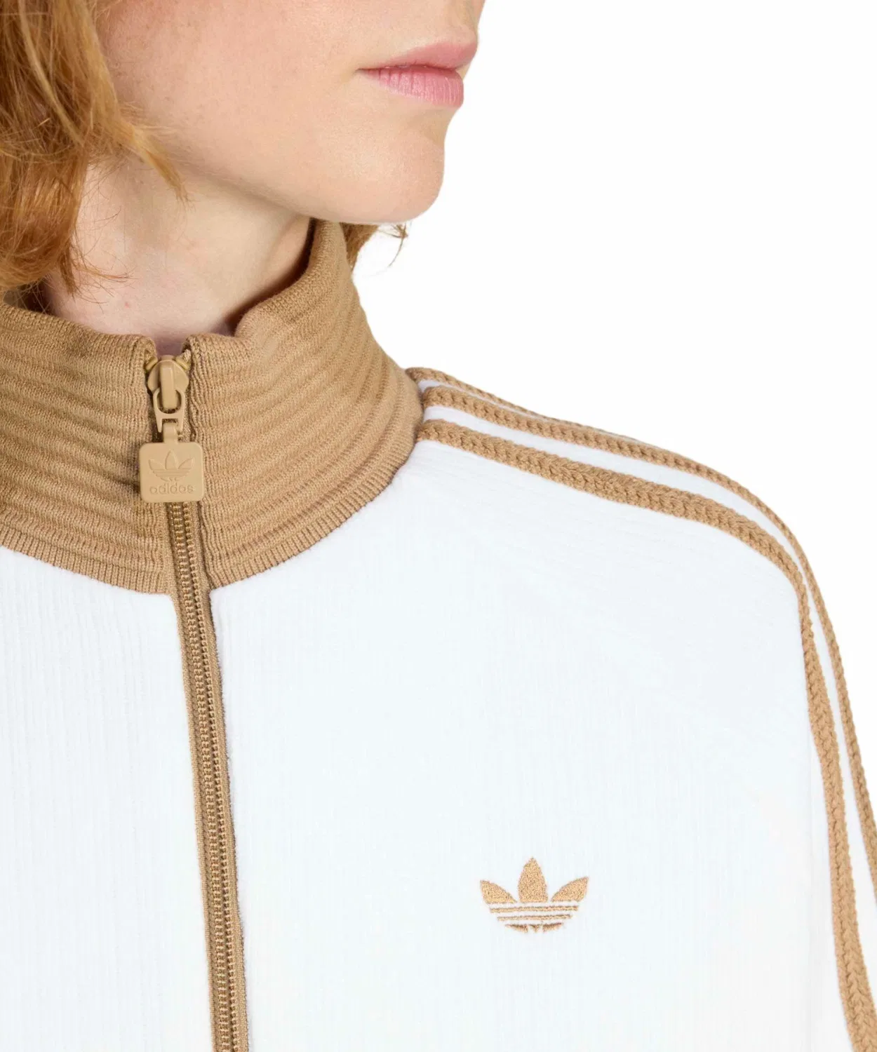 Толстовка с высоким воротником adidas Velour Knit Track Top белый — фото 2