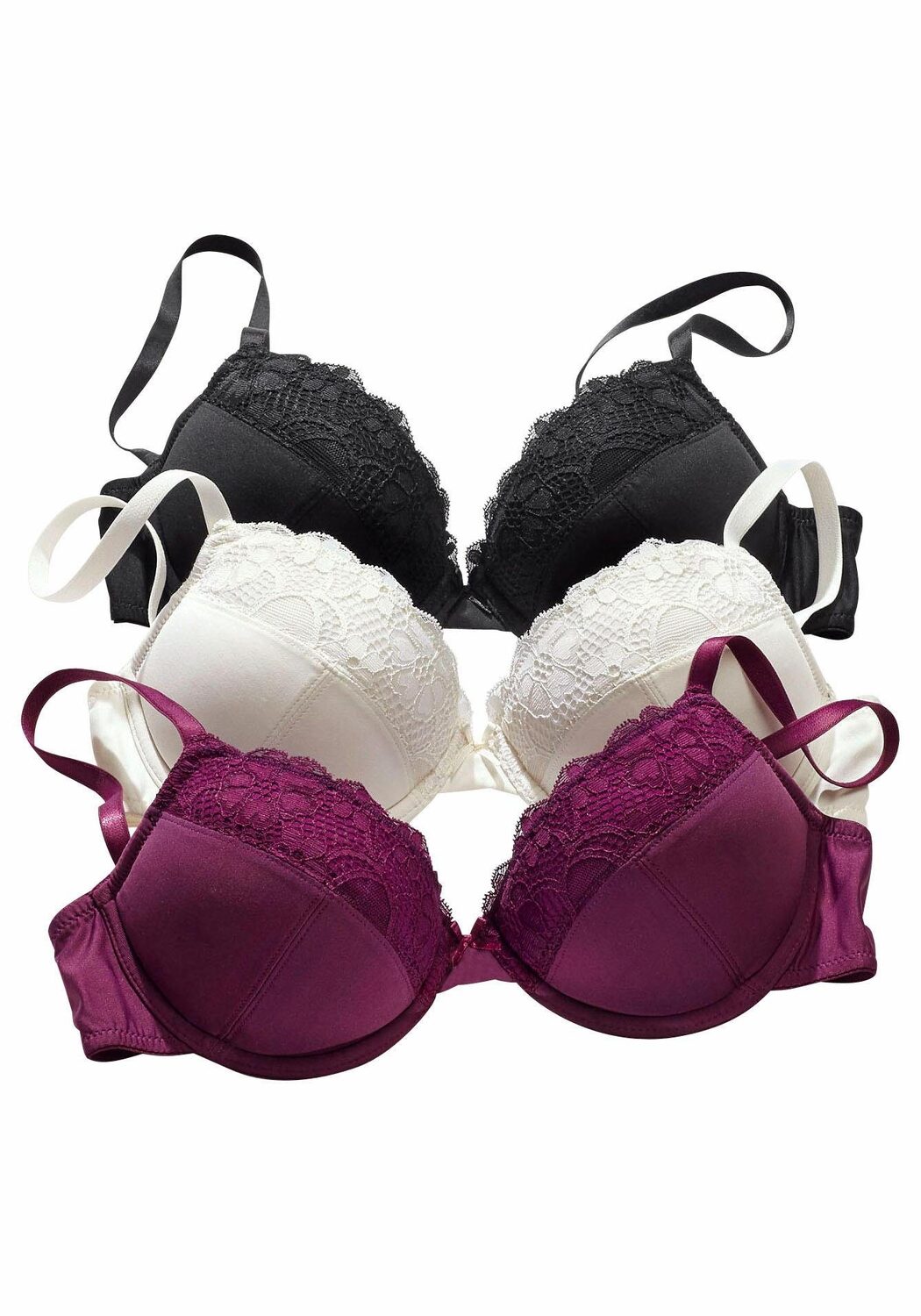 

Бюстгальтер пуш ап PETITE FLEUR, цвет schwarz+creme+beere