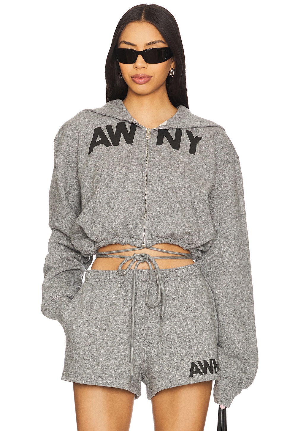 

Разъемный худи с завязками Alexander Wang, dark heather grey