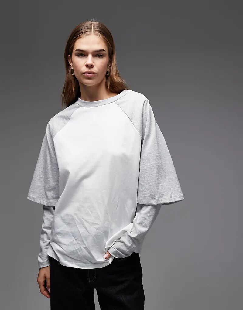 

Двухслойная короткая юбка-карандаш ASOS DESIGN с длинными рукавами в белом и сером меланжевом цвете