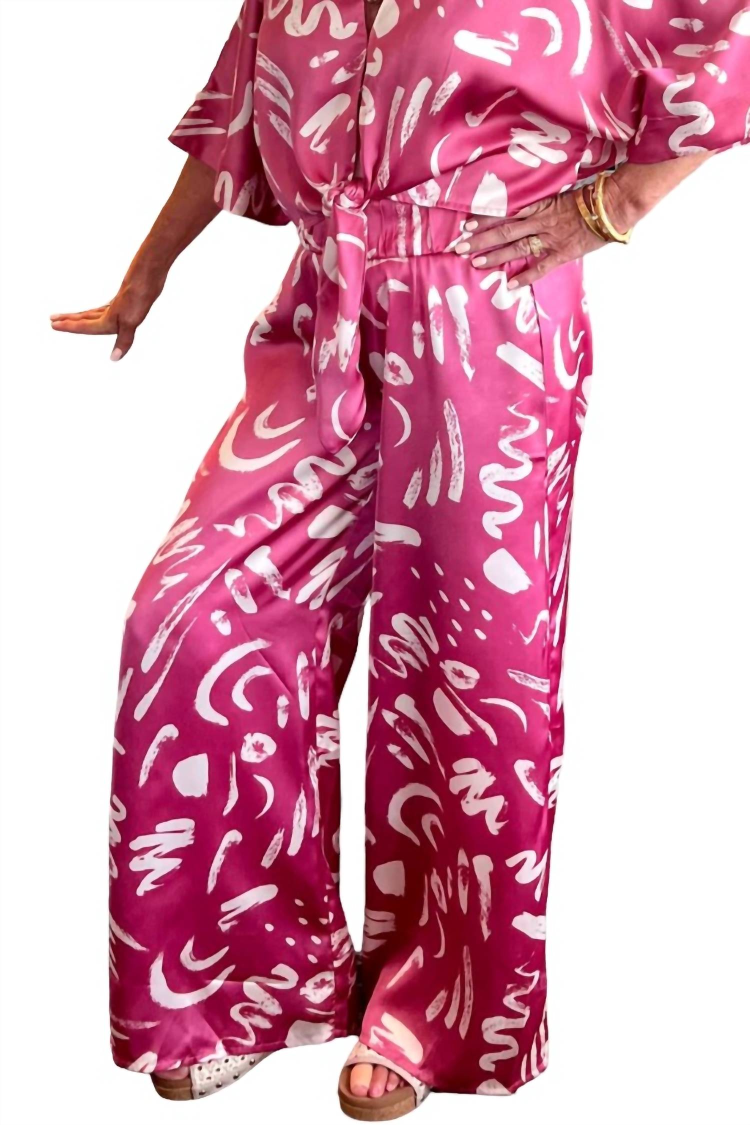 

Брюки Zade с высокой талией и узором в лилово-лиловом абстрактном стиле ELAN