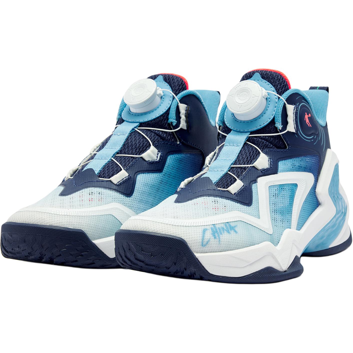 QIAODAN Высокие детские баскетбольные кроссовки Jordan White/Serene Blue с противоскользящей износостойкой подошвой — фото 4