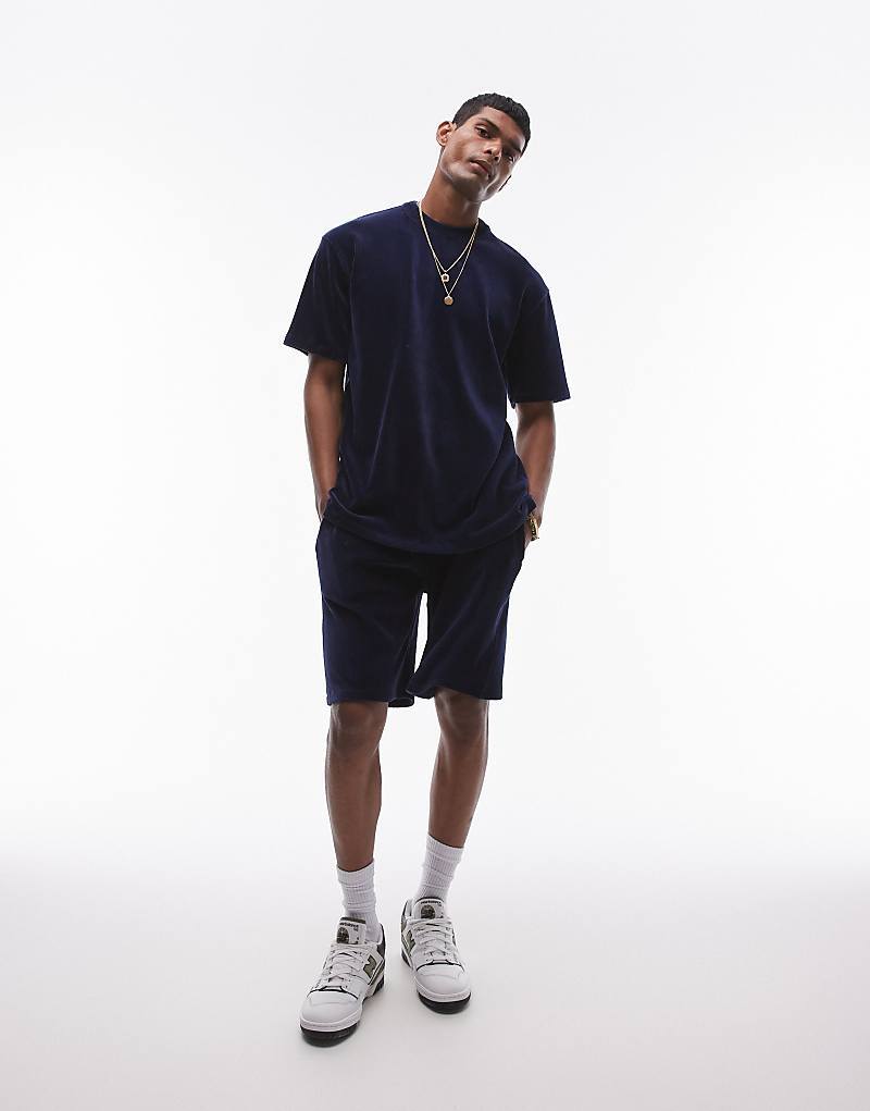 

Topman – темно-синие шорты оверсайз из бархатного вельвета