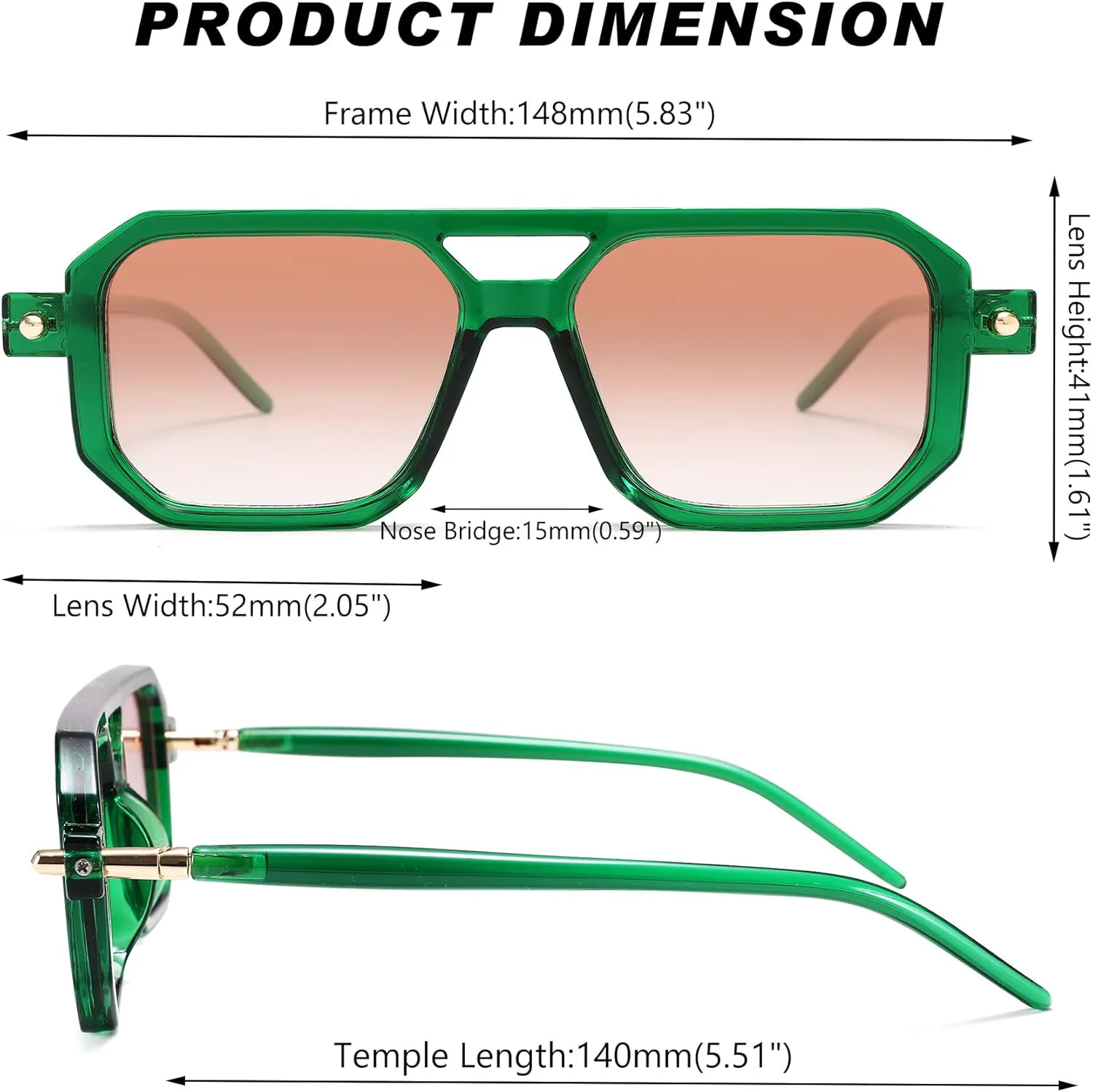 

Солнцезащитные очки-авиаторы в стиле ретро для женщин и мужчин - модные квадратные солнцезащитные очки GLARDEFE, A1 Green / Gradient Orange + Leopard / Brown