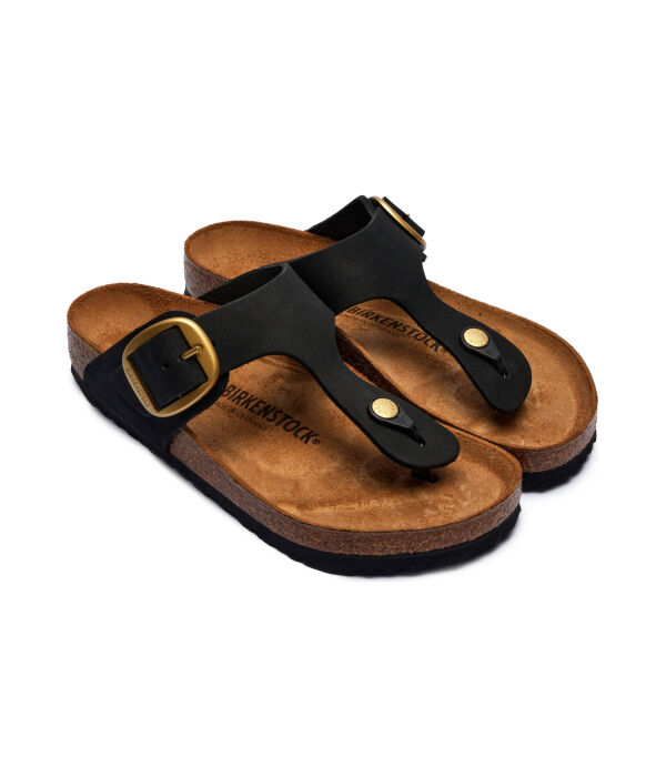 Кожаные пляжные тапочки gizeh с большой пряжкой Birkenstock, черный — фото 3