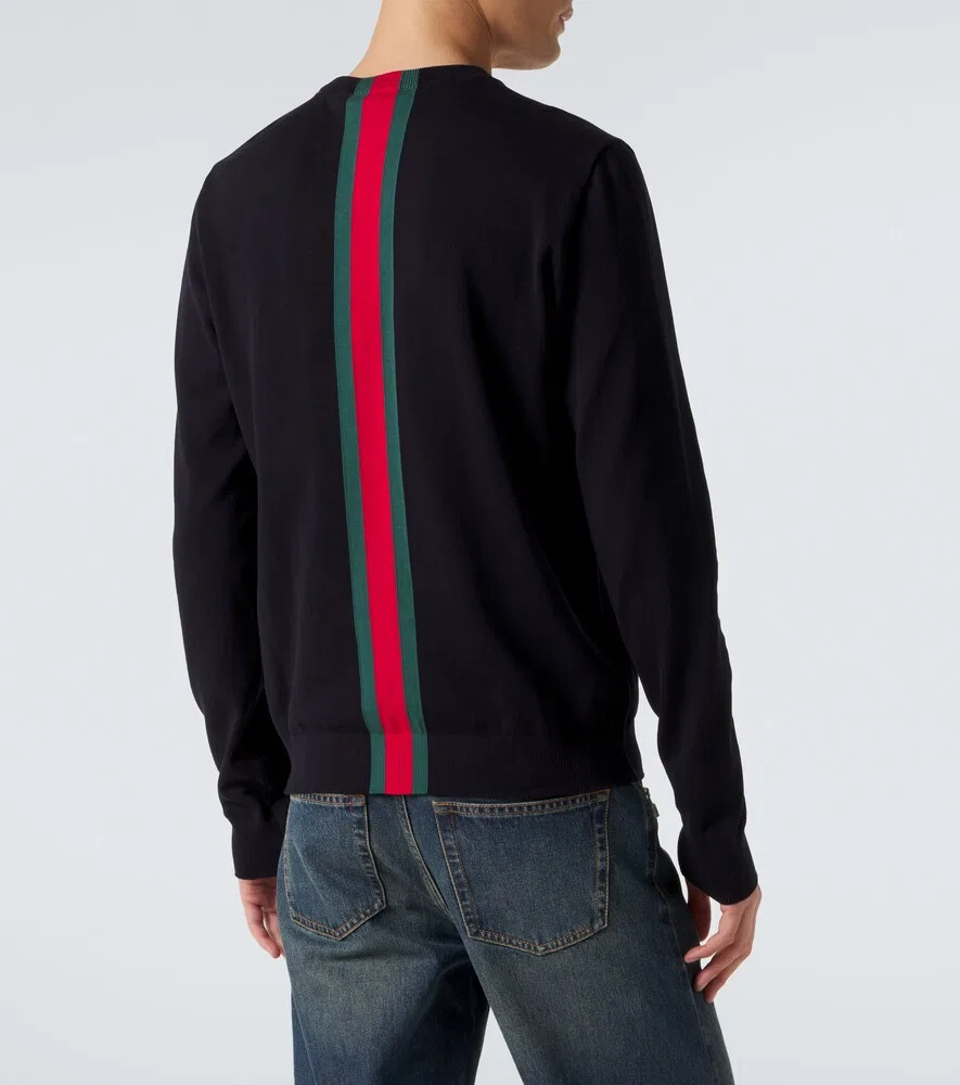 Свитер Gucci Web Stripe, хлопковый, в полоску, синий — фото 4