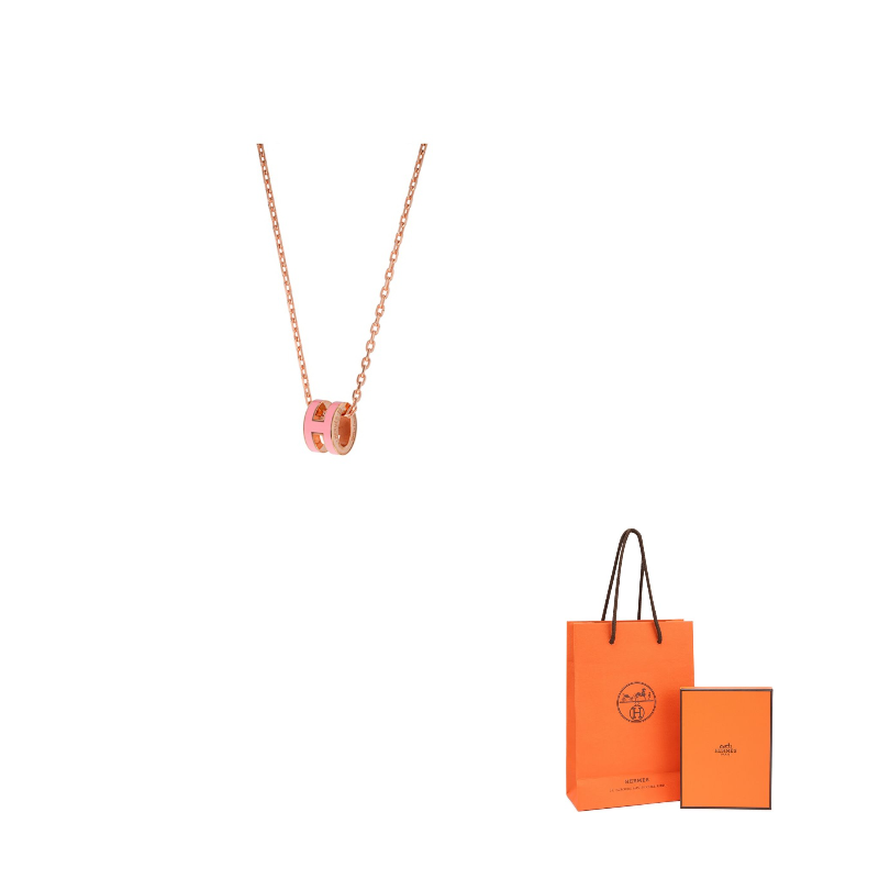 

HERMES Металлические ожерелья женские подвеска rose pink, цепочка rose gold