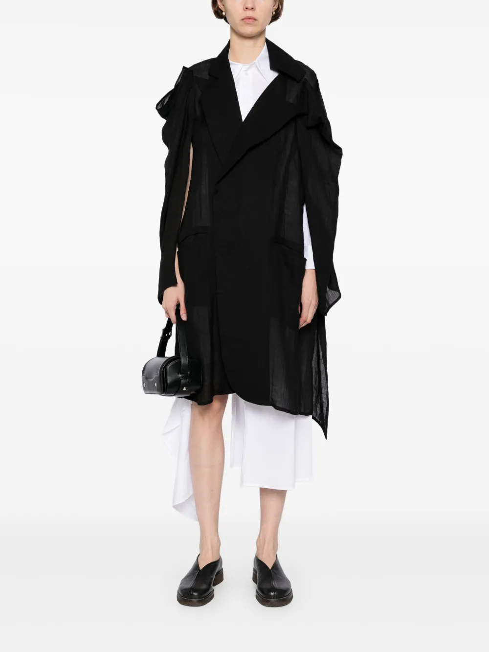 Твиловый пиджак с поясом Yohji Yamamoto, черный — фото 2