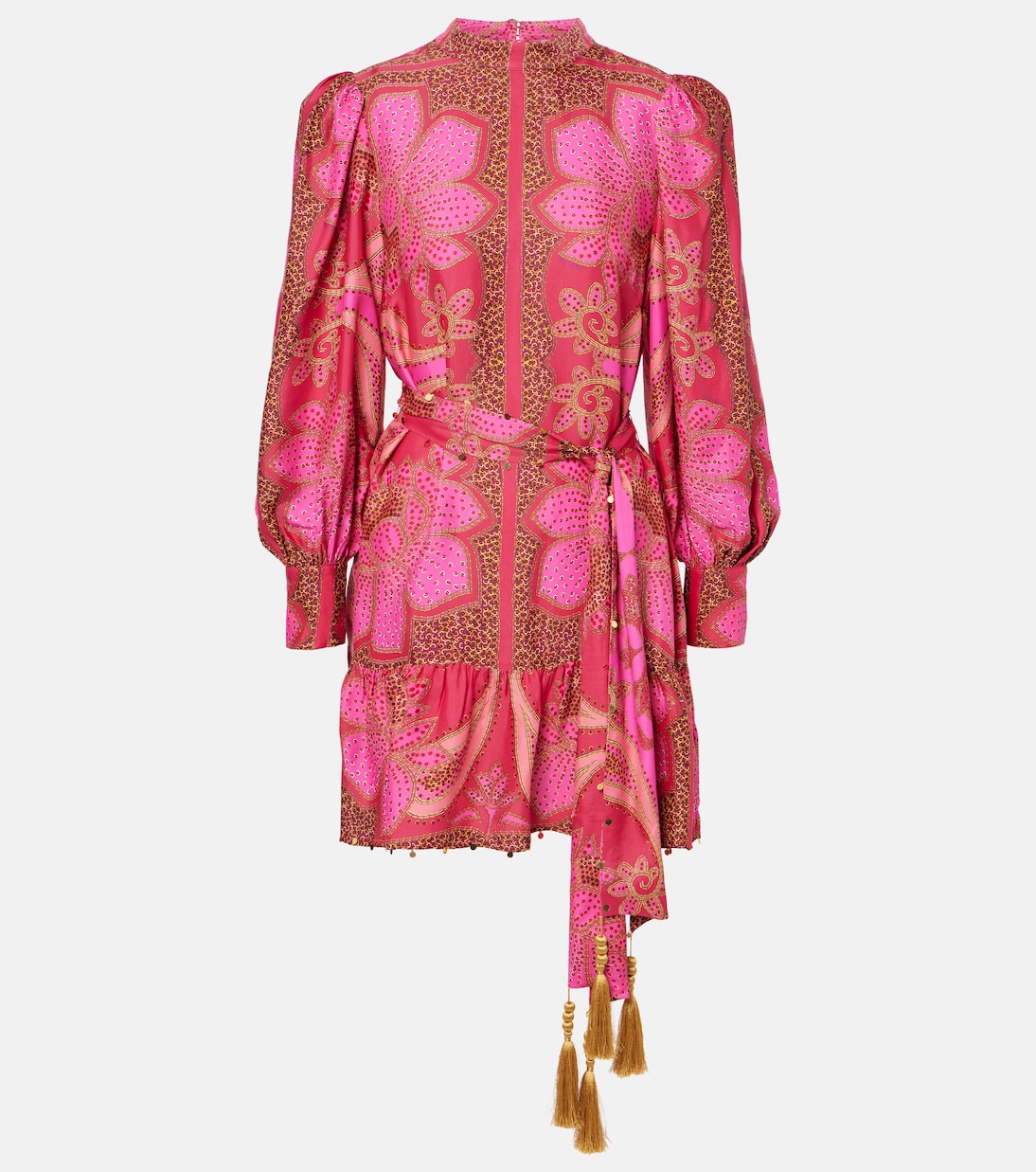 

Атласное мини-платье с цветочным принтом и шарфом Farm Rio, Floral Glam Scarf Pink