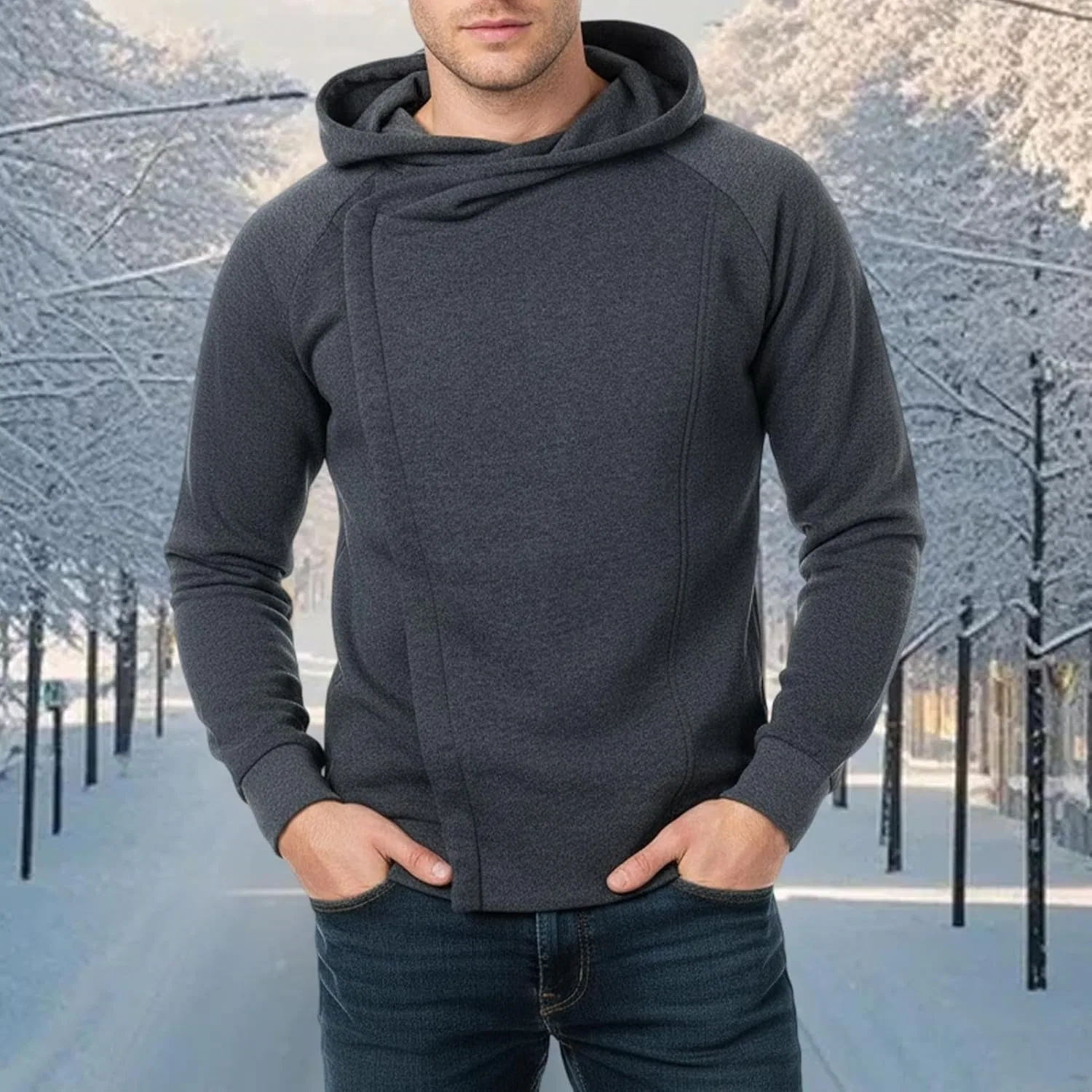 Худи мужское с косой молнией, Polyester, Navy Blue — фото 3