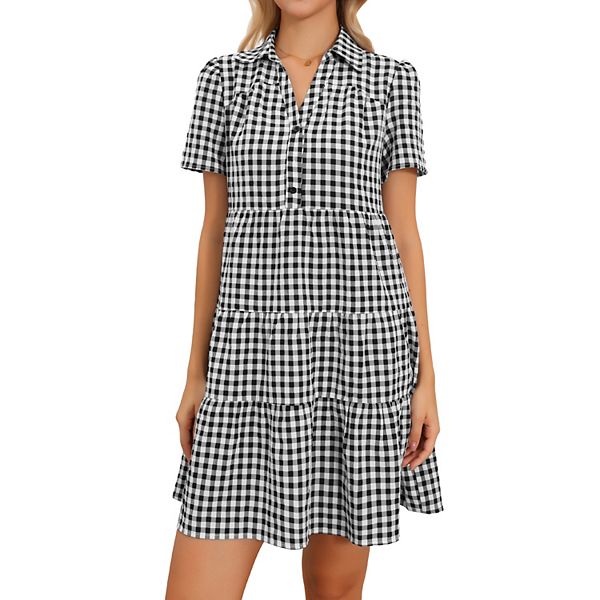 

Платье Gingham женское vintage в клетку с V-образным вырезом и коротким рукавом Inspire Chic