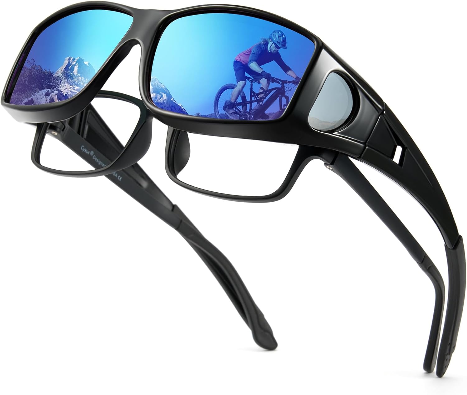 

Солнцезащитные очки Cyxus Fit Over Polarized для очков с диоптриями – защита от УФ-излучения для вождения, рыбалки и активного отдыха на природе, Less 5.7x1.57in-black/Blue-1304