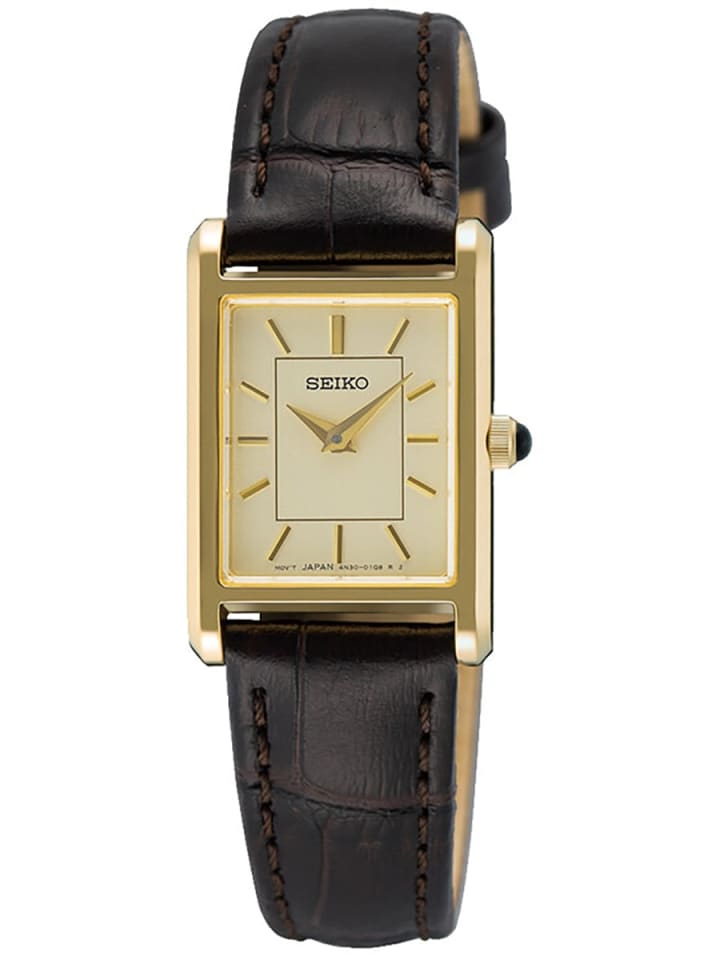 

Seiko Женские кварцевые часы с кожаным ремешком золотистого цвета