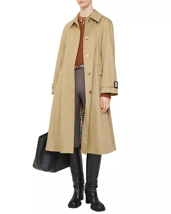

Длинное габардиновое пальто-клеш в стиле «эллингем» Burberry, бежевый