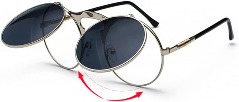 

Винтажные солнцезащитные очки в стиле стимпанк для мужчин и женщин, ретро, ​​круглая металлическая оправа, изогнутые дужки, защита от УФ-излучения UV400 MTZJH, 06 Silver-green