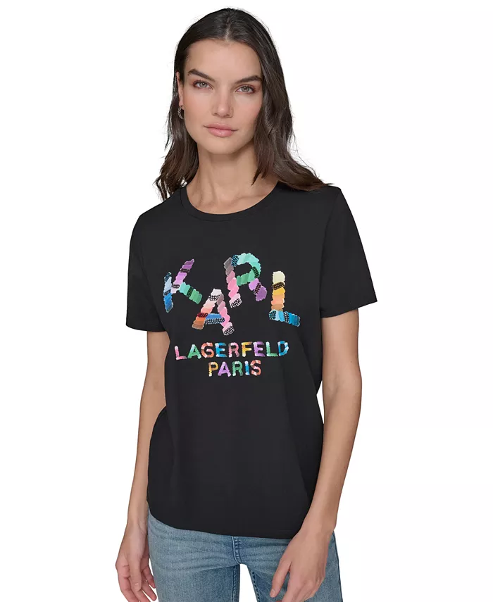 

Женская футболка с принтом Crewneck KARL LAGERFELD PARIS, черный