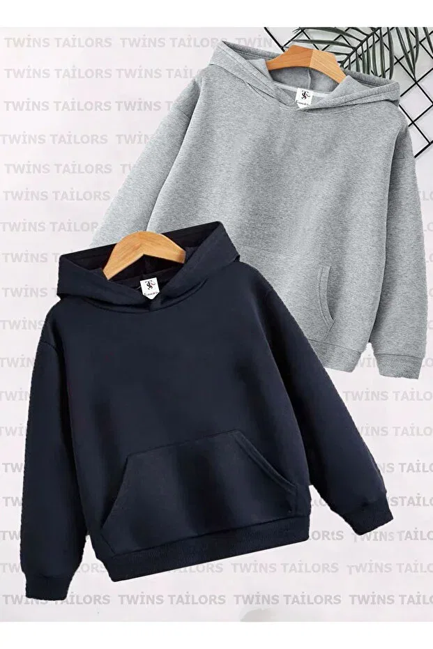 Детское худи для девочек с капюшоном Twins Tailors, Navy Blue-Grey