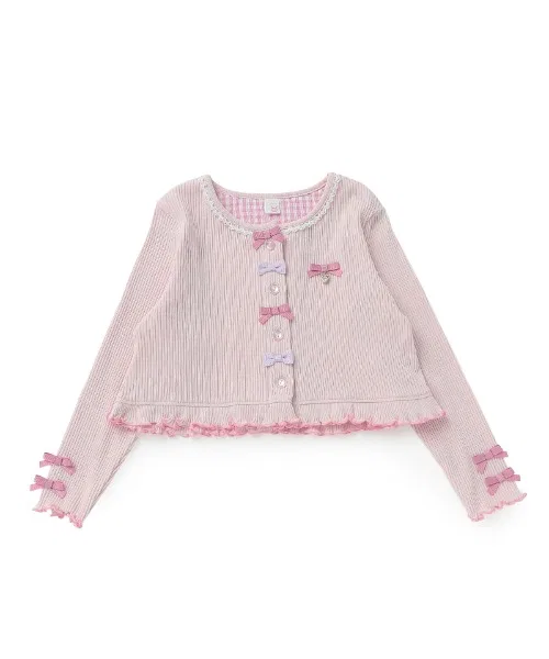 Детский кардиган с рибом и лентой, модель Charm Ribbon, coeur a coeur, Off White — фото 4