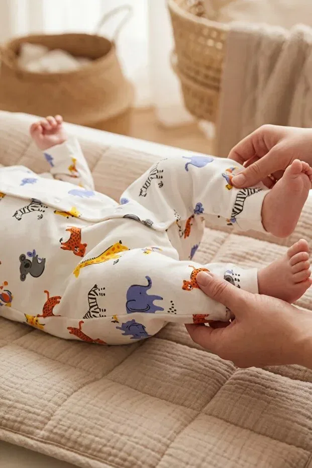 Детский комбинезон для новорожденных с принтом Safari Zıbzıb Baby, Ecru — фото 2