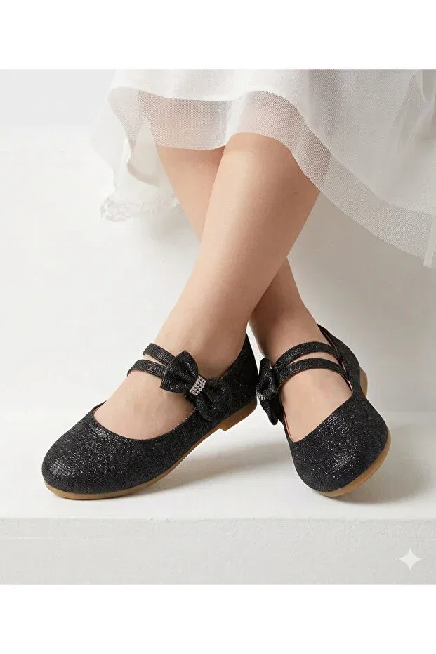 Детские балетки для девочек с бантом Patik Bebe, Black — фото 2