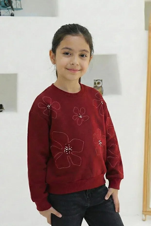 Детские свитшот для девочек с вышивкой Mutlu Kids, Burgundy