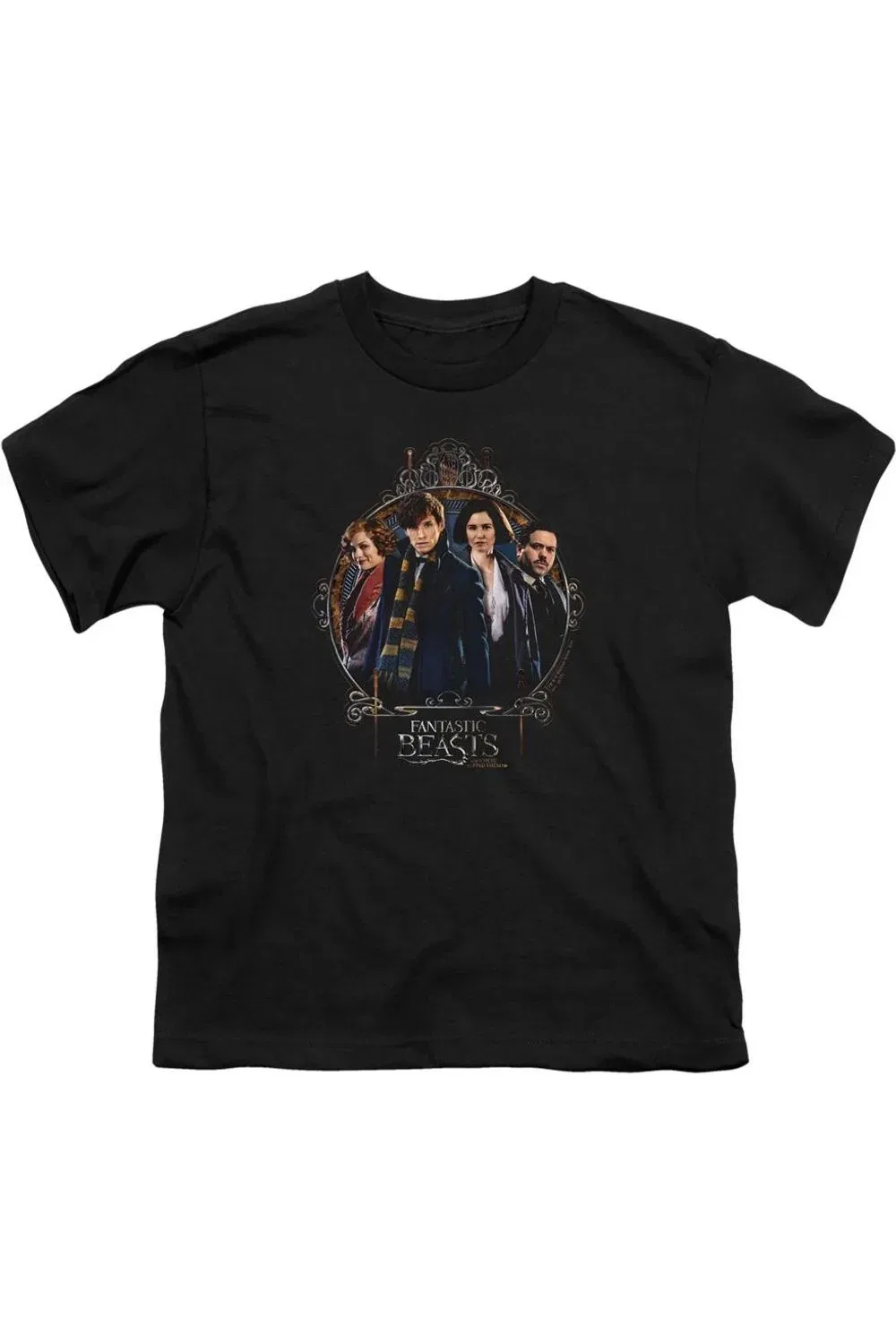 Детская футболка с коротким рукавом с принтом Fantastic Beasts Group Portrait Gildan, черный