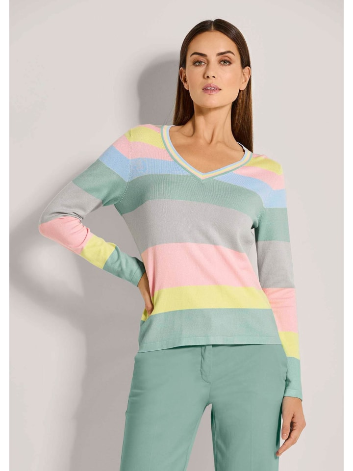 

MADELEINE Свитер с V-образным вырезом и длинными рукавами, светло-зеленый / нежно-розовый / разноцветный