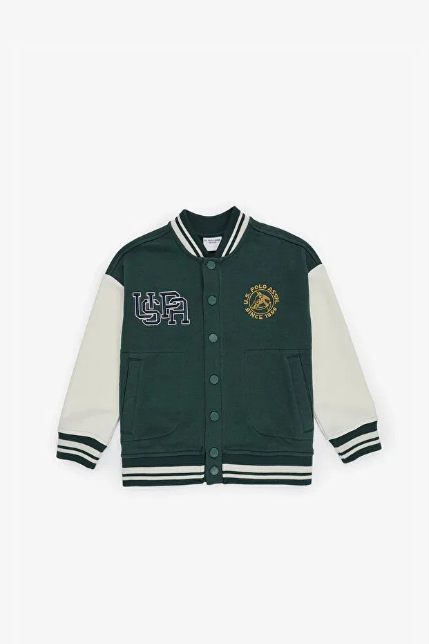 Вязаный кардиган для мальчика темно-зеленого цвета 50308581-vr079 U.S. Polo Assn.