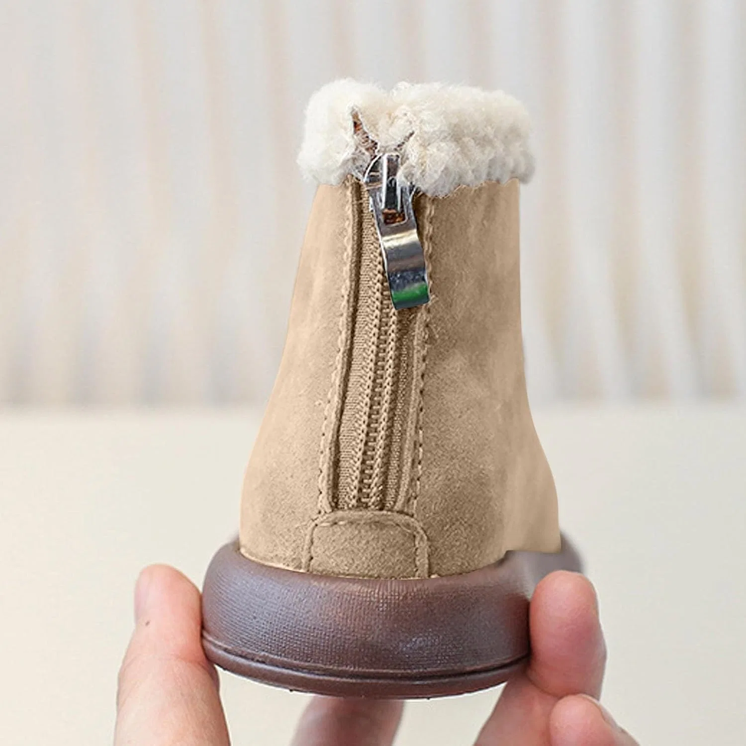 Детские зимние ботинки для девочек с утеплителем и молнией сзади Winter Girl Thicken Snow Boots, Khaki — фото 3