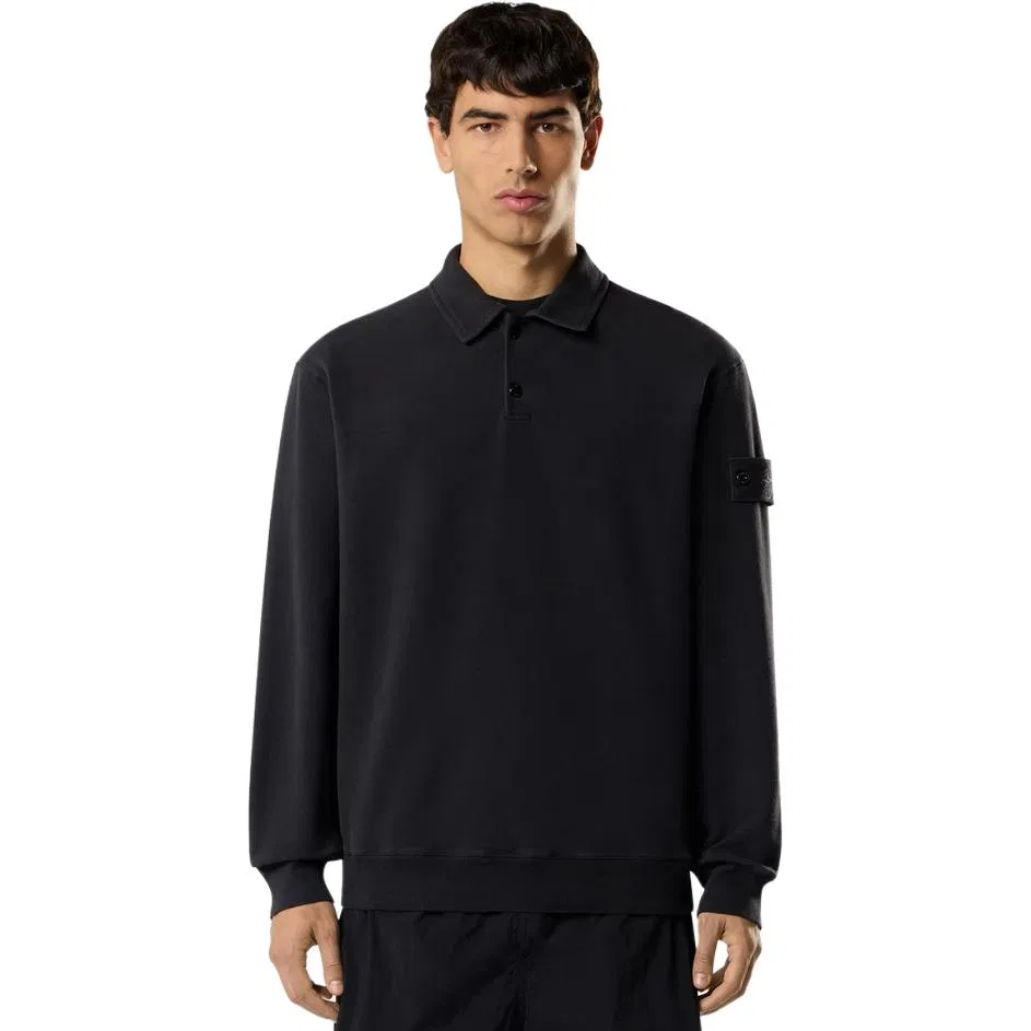 Мужской свитшот с воротником поло Stone Island Comfort Fit, черный — фото 4