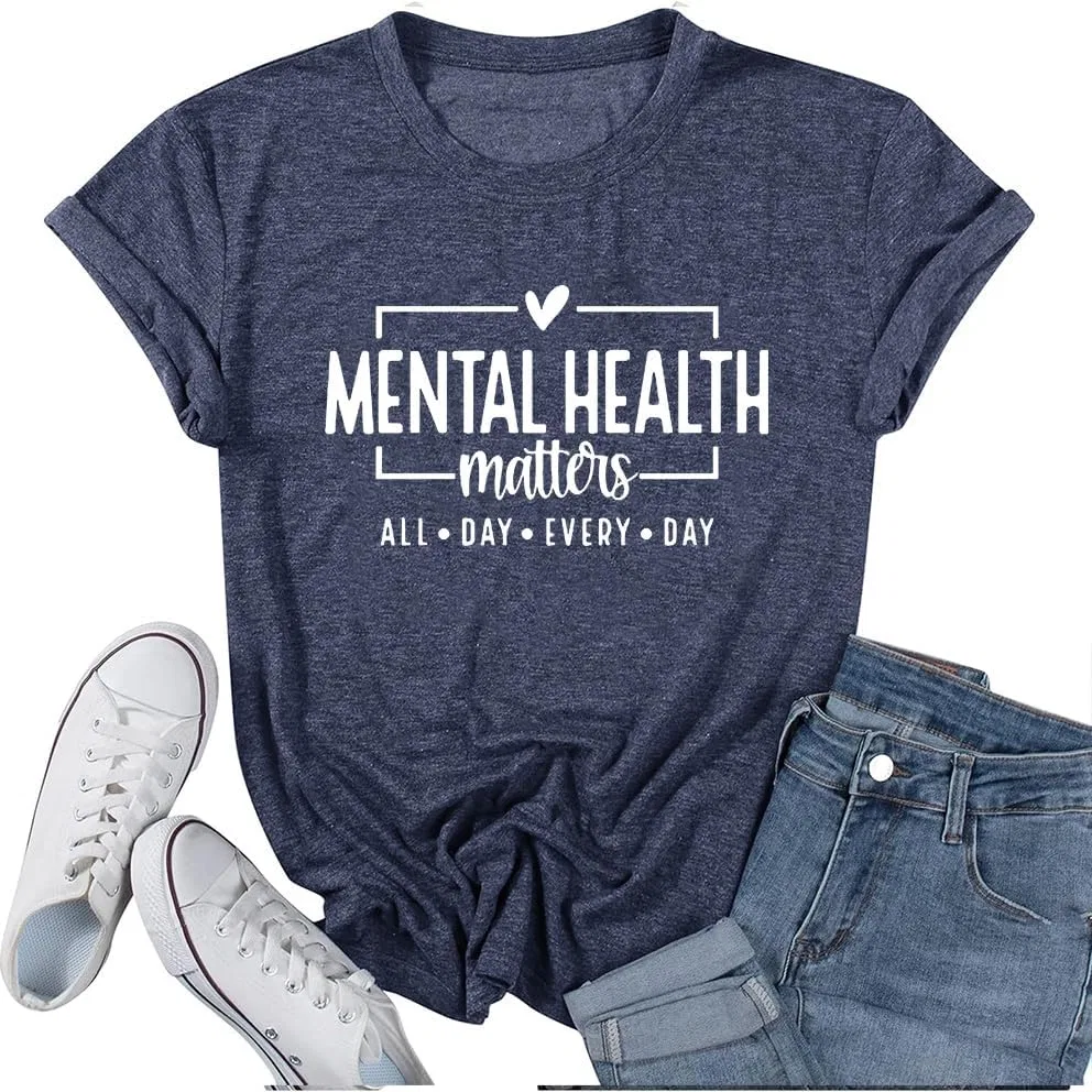Женская футболка с принтом Mental Health Matters, тёмно-синий